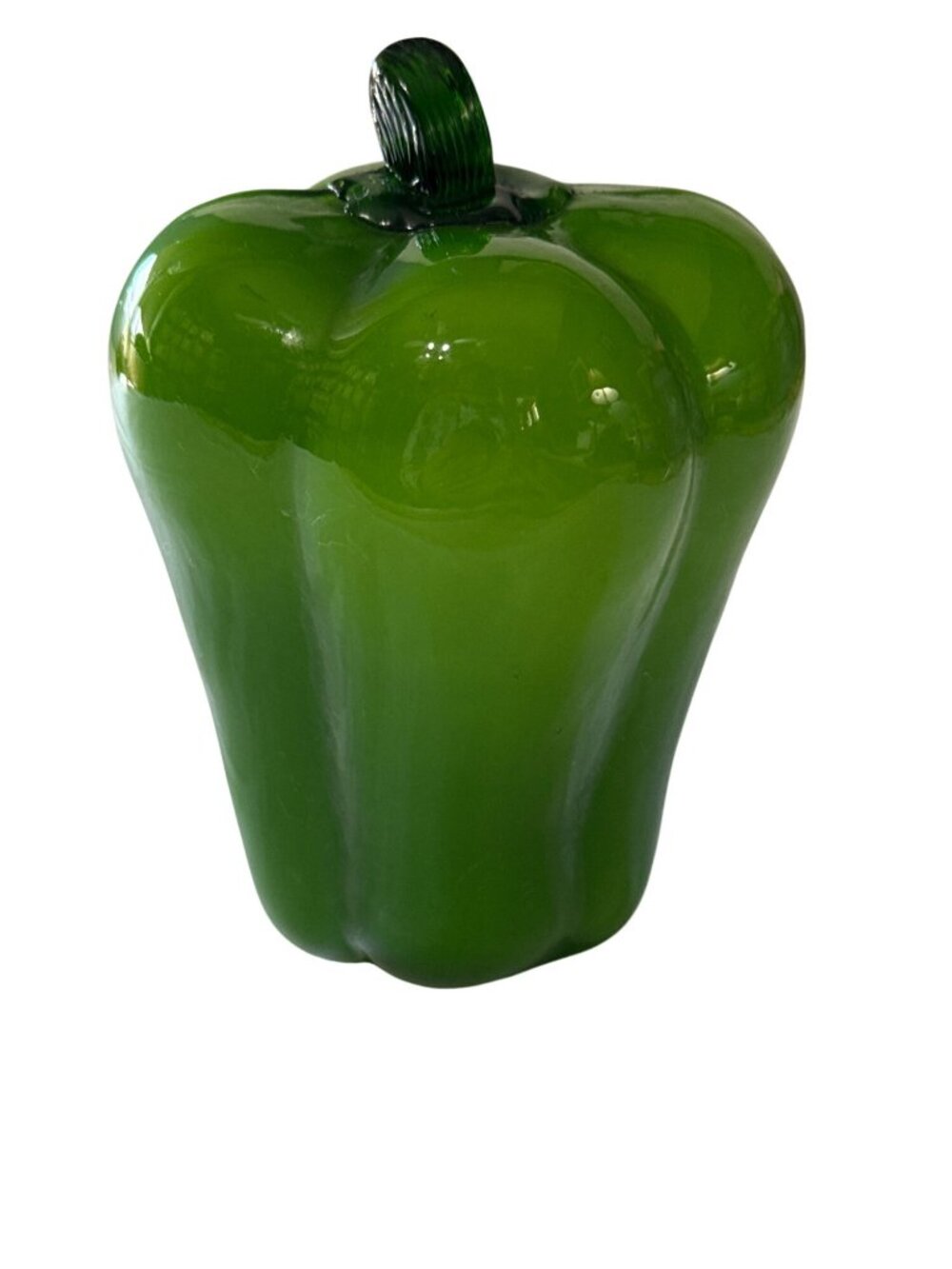 Handcrafted Glass Bell Pepper Sculpture Green 5"x3" Kitchen Decor